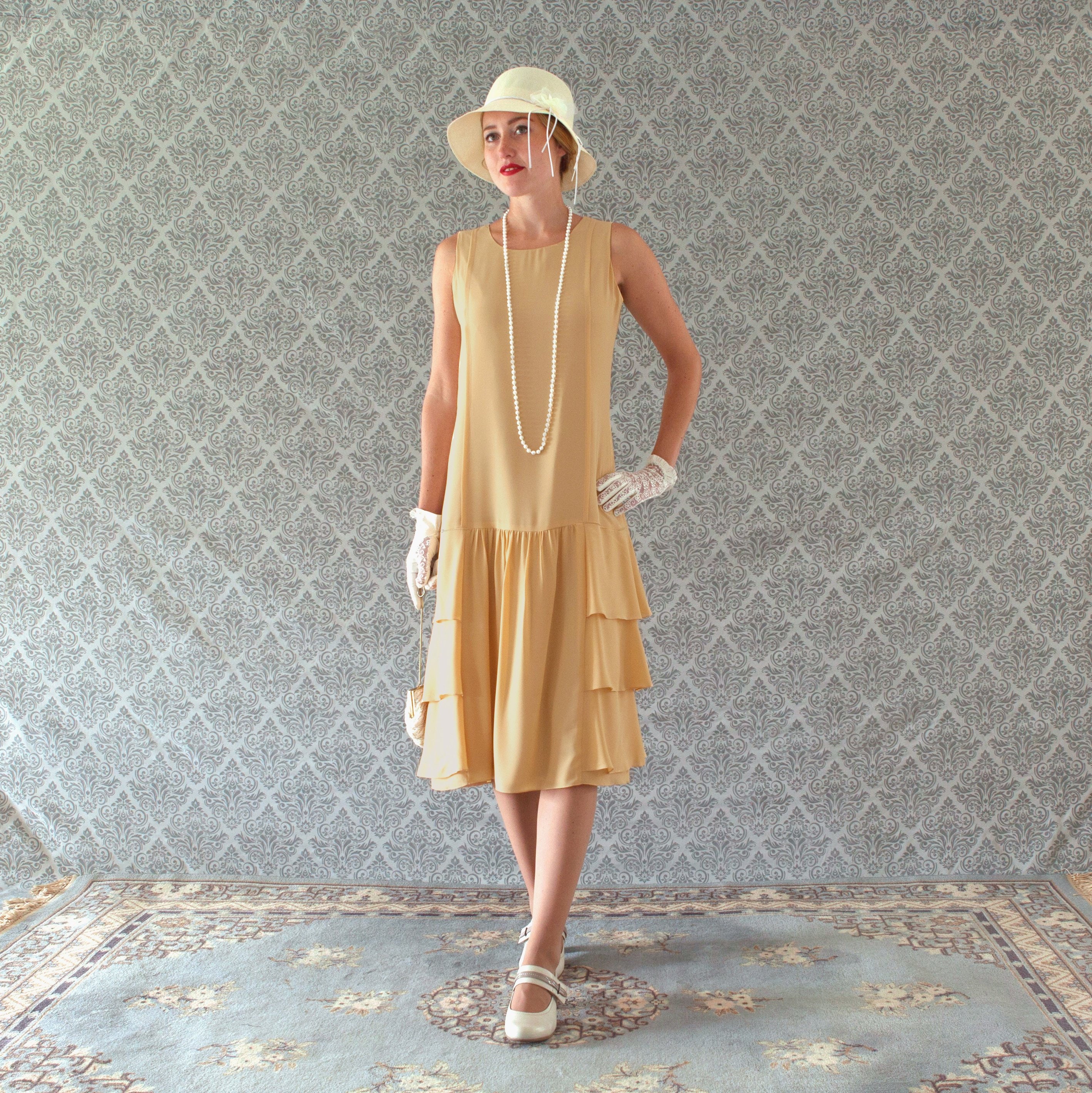 Pale Marigold Flapper Dress With Tiered 