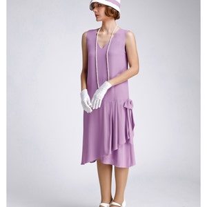 Lavender 1920s-inspired Crepe Georgette Dress With Drape and Bow, 20s ...
