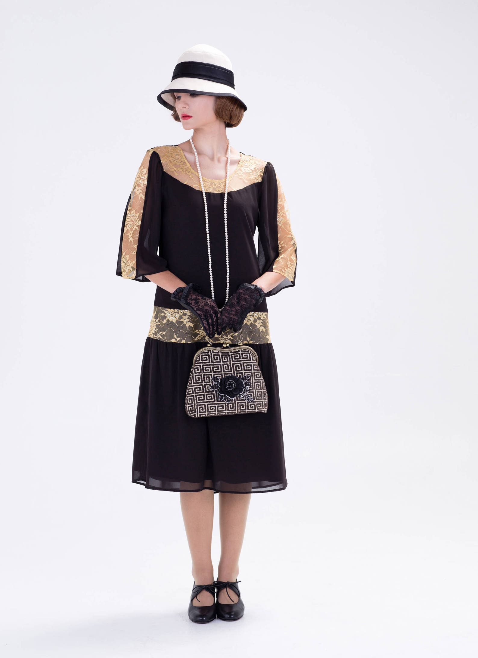 Great Gatsby Dress in Black and Gold 1920s Dress Flapper | Etsy