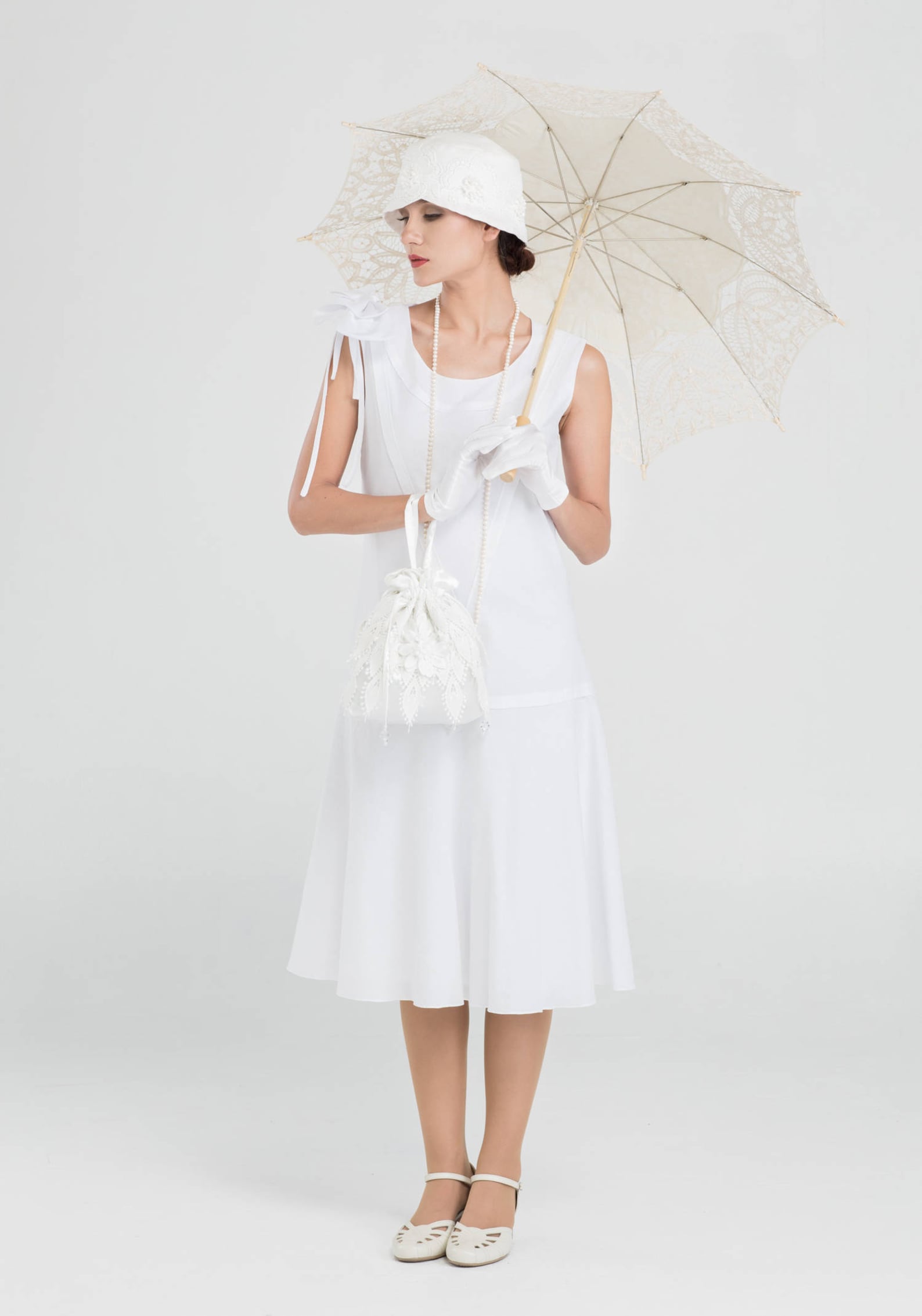 1920s Cotton Party Dress in White With Bow on Shoulder Great Etsy