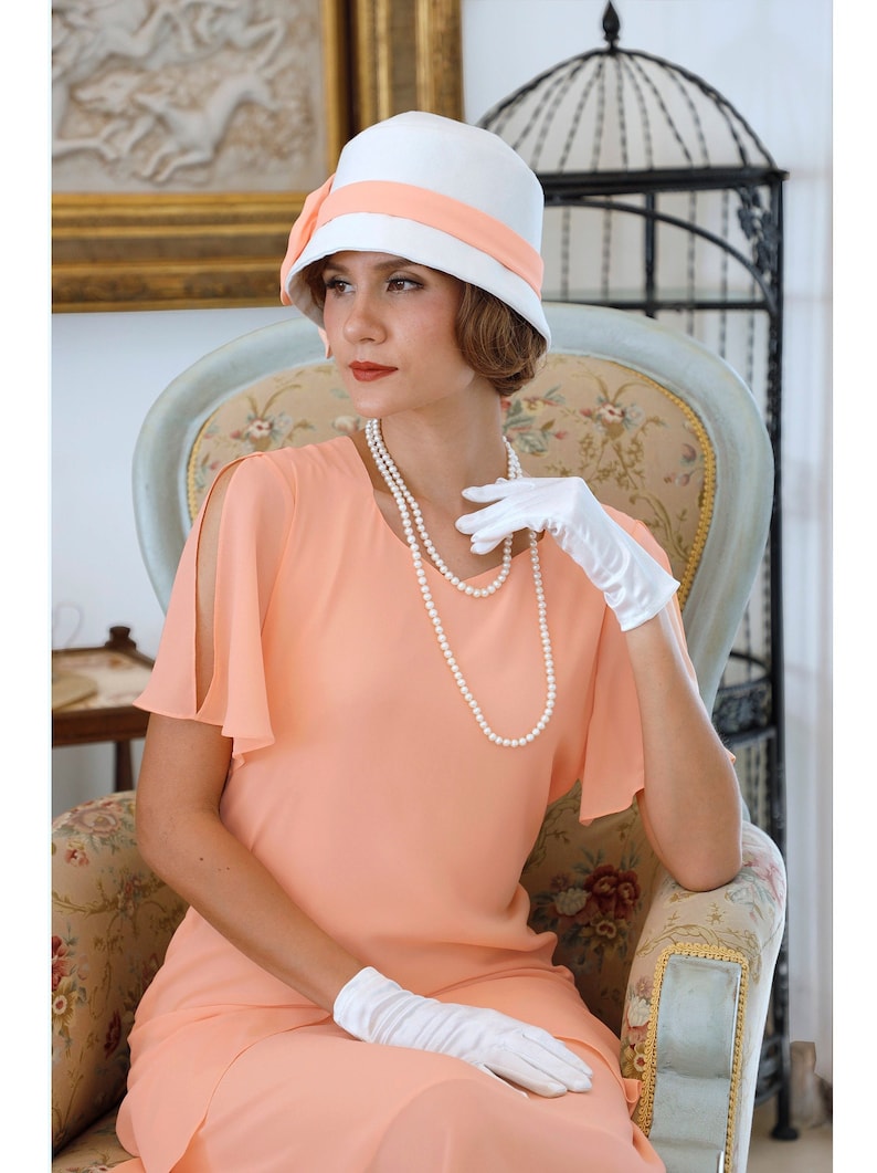 1920s High Tea Dress in Peach With Sweatheart Neckline Etsy