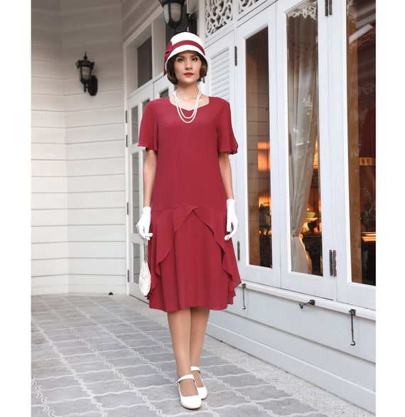 1920s Dress in Maroon With Sweetheart ...