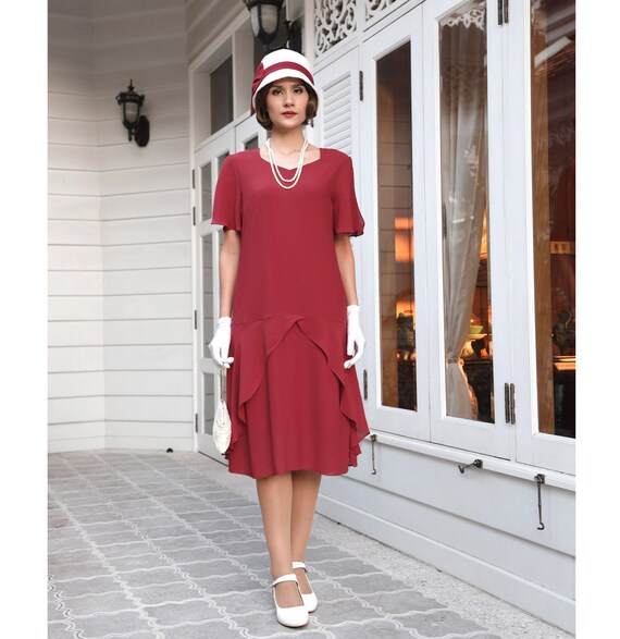 1920s Dress in Maroon With Sweetheart ...