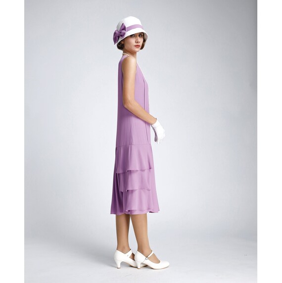 Purple 1920s-inspired Dress With Tiered 