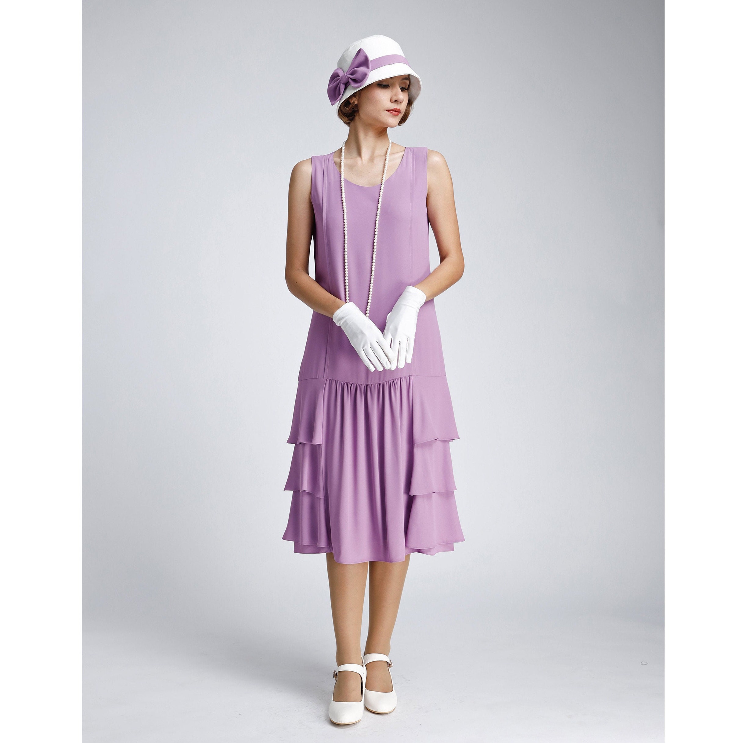 Purple 1920s-inspired Dress With Tiered Skirt Lavender - Etsy Australia