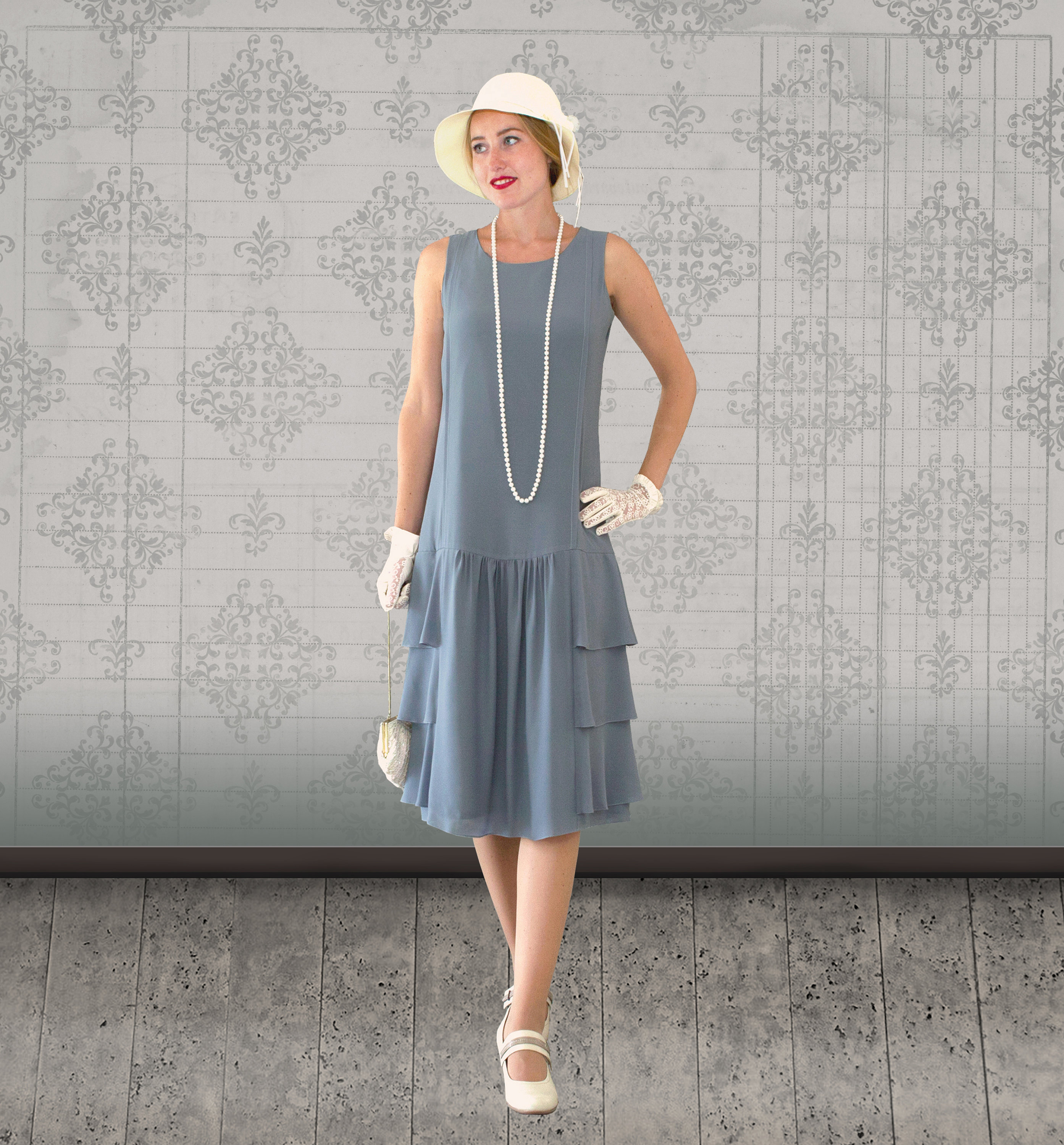 Grey Drop Waist Dress With Tiered Skirt Great Gatsby Party Etsy