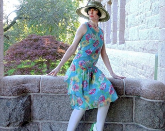 As Seen on Dr. Colleen Darnell, Great Gatsby Silk Chiffon Day Dress in  Multicolored Floral Print With Tiered Skirt, 1920s Silk Chiffon Dress -  Etsy Israel