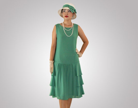 Sea green Great Gatsby dress with tiered skirt 1920s flapper | Etsy
