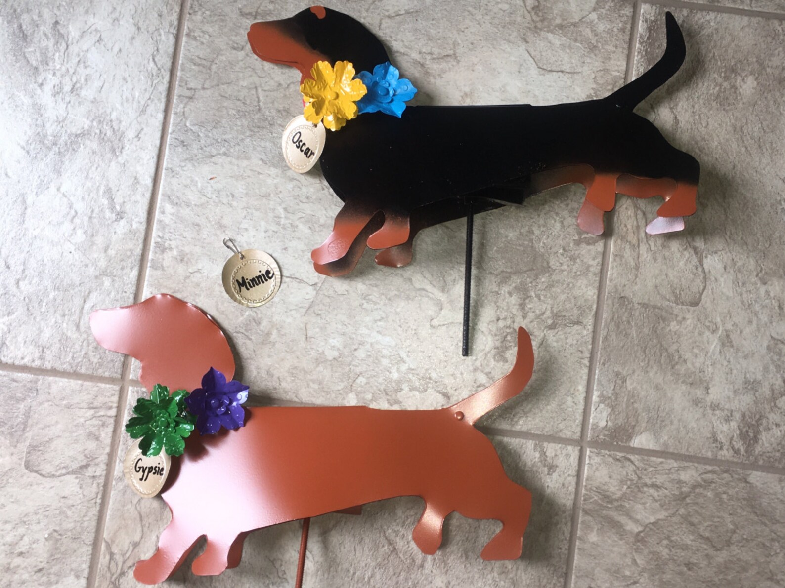 Recycled Aluminum Dachshund Yard Art Garden Stake Black Tan Etsy