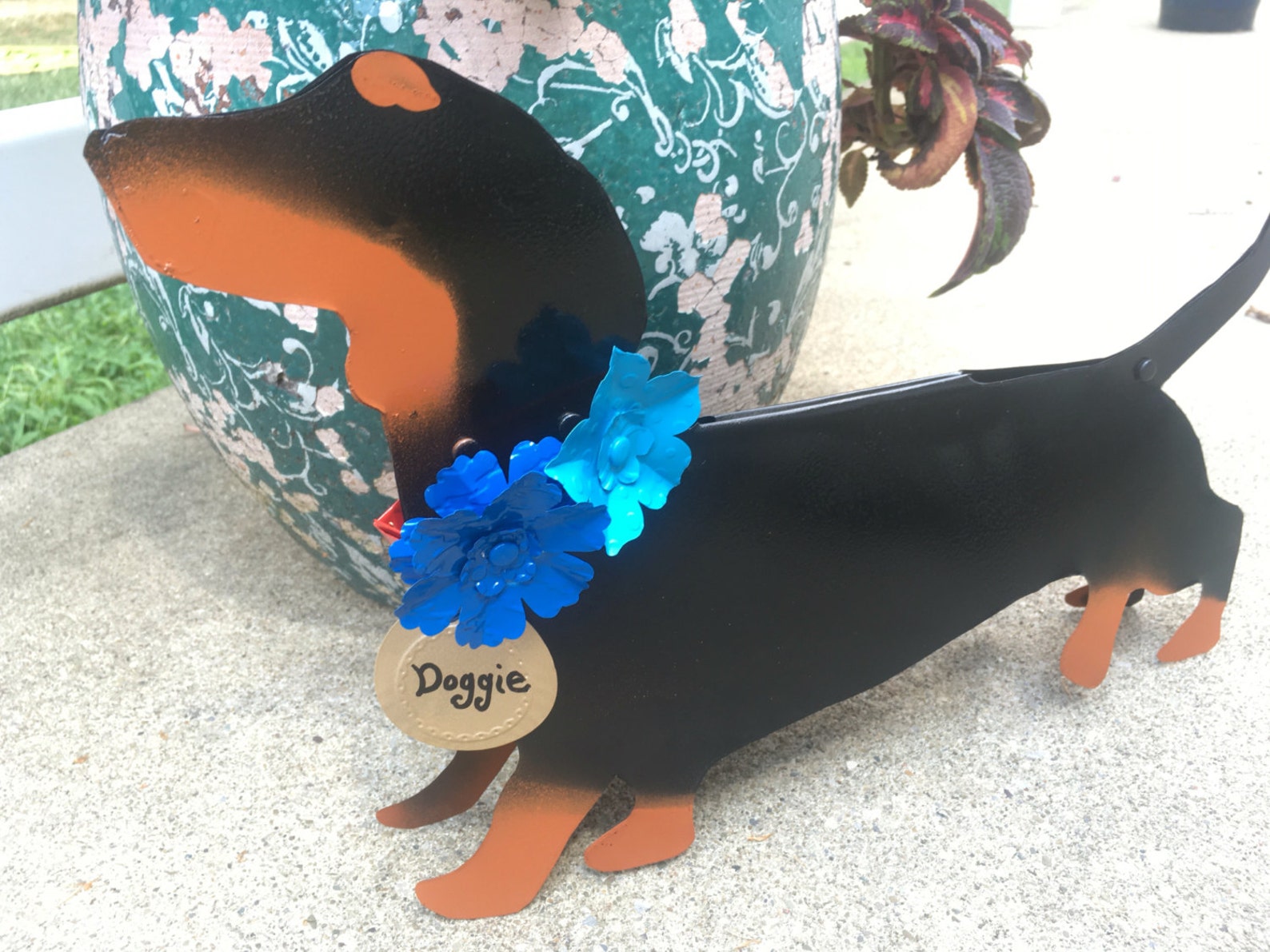 Recycled Aluminum Dachshund Yard Art Garden Stake Black Tan Etsy