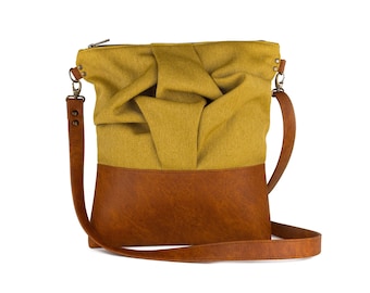 Yellow Vegan Leather Bag, Small Shoulder Bag for Women, Summer Bag Cross Body Purse Boho Chic Bag, Vegan Purse Crossbody Bag Travel