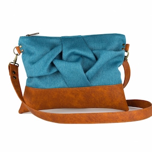 Teal cross body purse with origami detail, Vegan leather lightweight crossbody bag with adjustable strap, Summer boho shoulder bag
