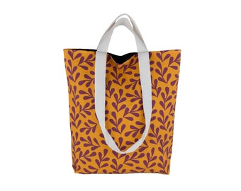 Marigold tote bag with retro floral print, Honeycomb gift for flower lover, Cute reusable market bag for women, Large washable grocery bag