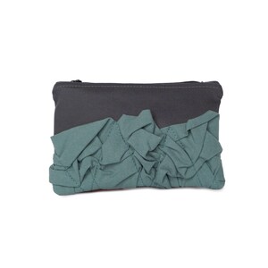 Piccola pochette da trucco boho con volant per adolescenti, borsa cosmetica bicolore