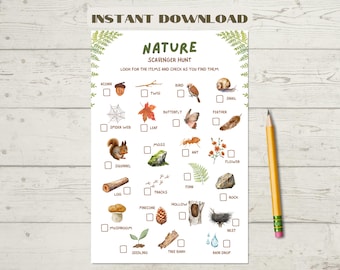 Búsqueda del tesoro en la naturaleza para niños, descarga instantánea de una divertida actividad al aire libre en formato PDF