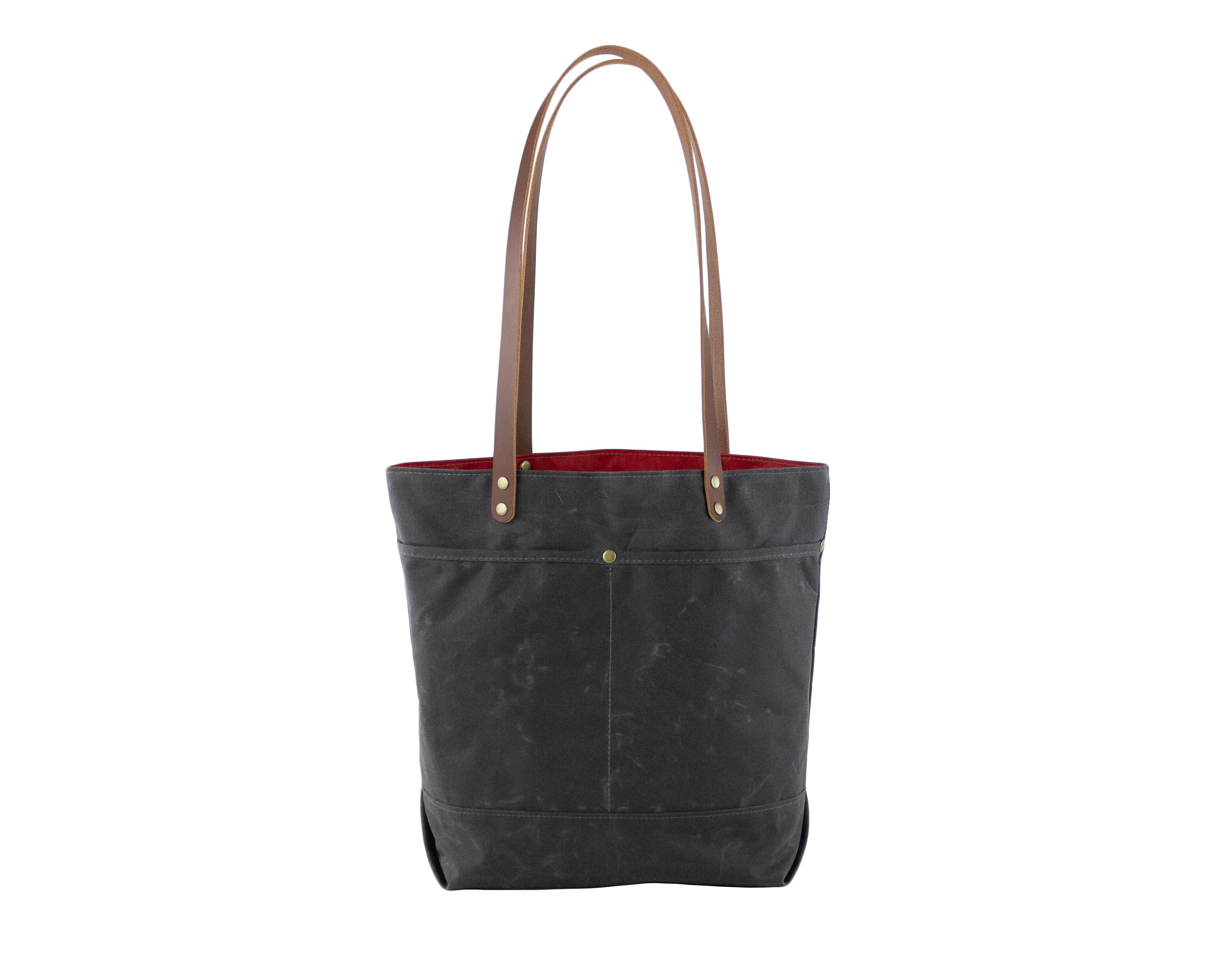 Bolso de lona encerada con bolsillos, Bolso de viaje grande con asas de cuero, Bolso minimalista de lona encerada resistente al agua, Bolso de mano resistente