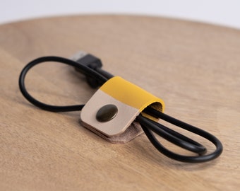 Colourful leather cord wrap for travellers, Cord taco gift for coworkers