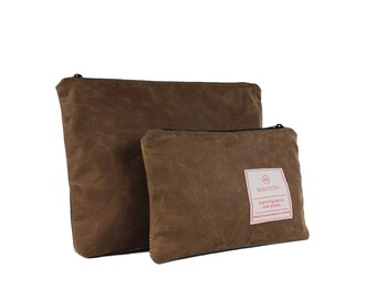 Waterproof Waxed Canvas Travel Organizer, Large Zippered Toiletry Bag & Gadget Pouch for Men