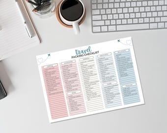 Lista de equipaje para viajes de verano imprimible, lista de verificación para planificar vacaciones en la playa en formato PDF