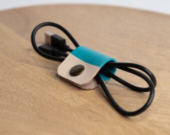 Cute cable holder taco for travellers, Hand painted leather cord wrap