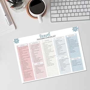 Printable winter travel packing list, Holiday vacation planner checklist PDF