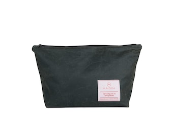 Extra large waxed canvas travel toiletry bag for men, Water resistant grooming dopp kit for him