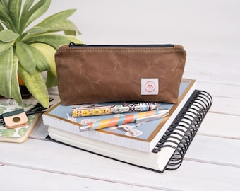 Waxed canvas pencil case for artists, Small pen holder appreciation gift for teachers
