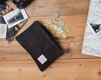Small waxed canvas coin pouch for men, Water resistant mini coin purse for travel