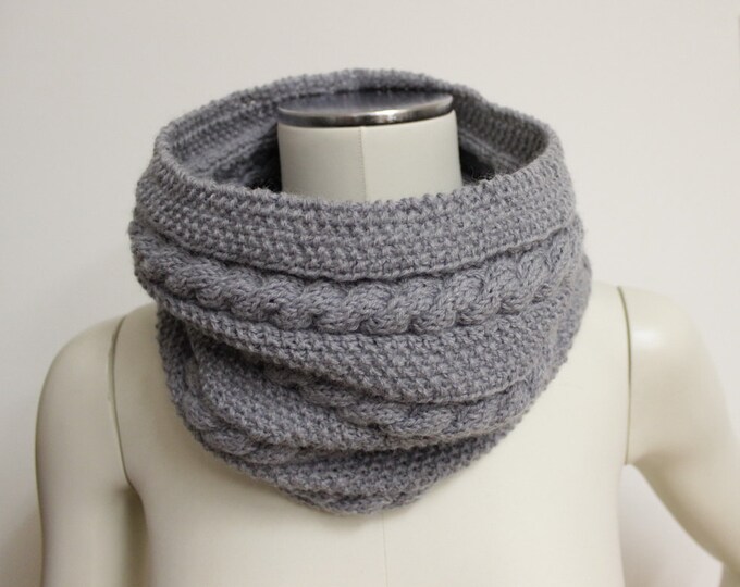 Gray Knit Infinity Scarf Wool Snood Cable Knit Scarf Knit - Etsy