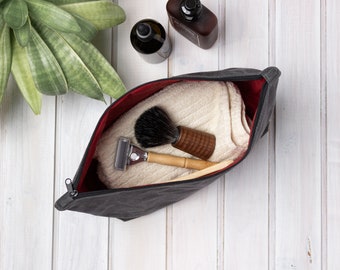 Extra large waxed canvas dopp kit for him, Water resistant shaving wash bag for dad, Rugged mens toiletry bag, Travel gift for husband