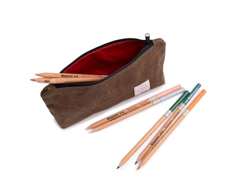 Rugged Waxed Canvas Pencil Case, Compact Art Supply Organizer for Writers, Artists & Travelers