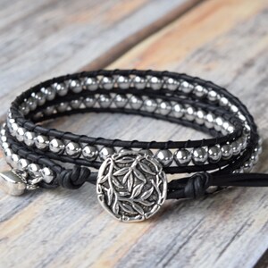 Bracelet Silver Wrap, Bracelet Wrap, Bracelet Black Wrap, Bracelet Wrap, Bracelet Wrap perlé, Wrap Wrap perlé, Bracelet Boho Wrap