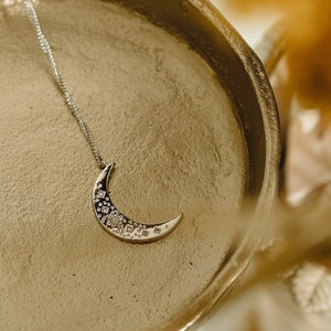 Silver Moon Necklace, Moon Pendant, Silvery Crescent Moon, Crescent Necklace, Moon and Opalite Necklace For Women image 3