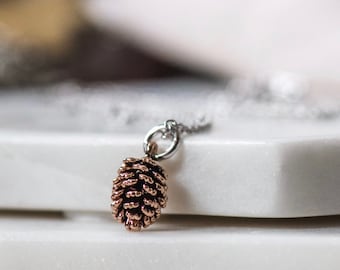 Dainty Rose Gold Pinecone Necklace, Pine Cone Pendant, Antique Rose Gold Pinecone Necklace, Tiny Pinecone Necklace For Women