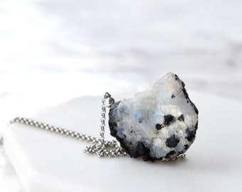 Moonstone Necklace, Raw Moonstone Pendant, Raw Gemstones, Rainbow Moonstone, Choose Your Stone