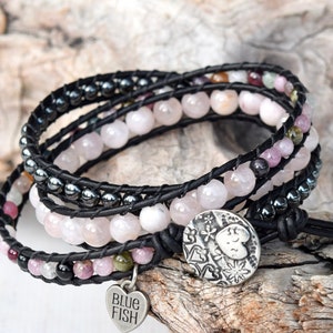 beaded rose quartz boho wrap bracelet bluefish bohemian