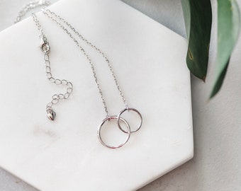 Interlocking Circle Necklace, Eternity Necklace, Infinity Necklace Sterling Silver, Dainty Double Circle Pendant For Women