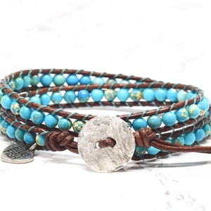 Turquoise Wrap Bracelet, Jasper Gemstones, Wrap Bracelet, Beaded Wrap Bracelet, Bracelet Wrap, Leather Wrap Bracelet, Beaded Leather Wrap