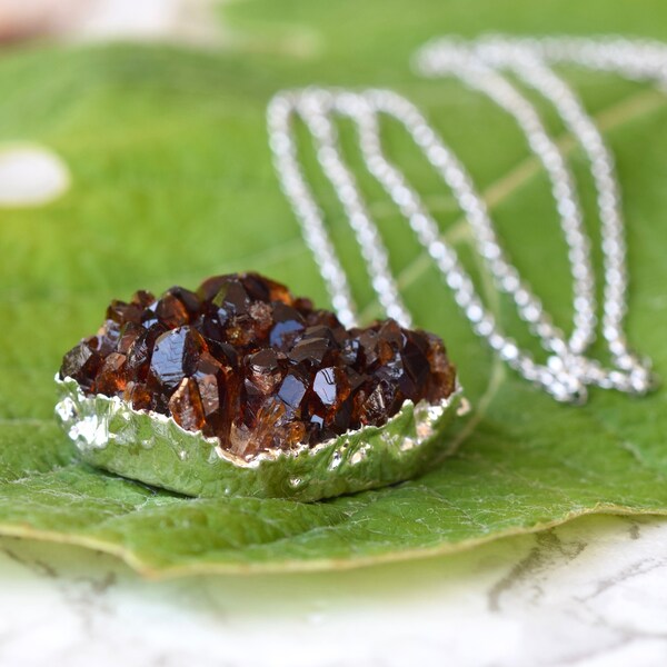 Hermoso racimo de citrino natural, collar de racimo de cristal citrino, collar de citrino, racimo de cristal, cadena de plata de ley, uno de un tipo