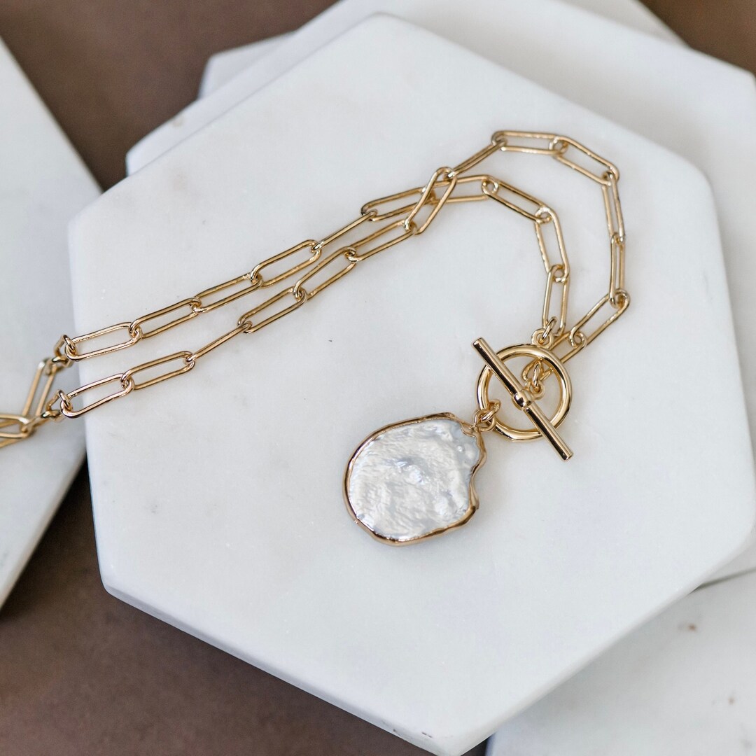 Gold Pearl Sparkle Chunky Chain Necklace main image 0