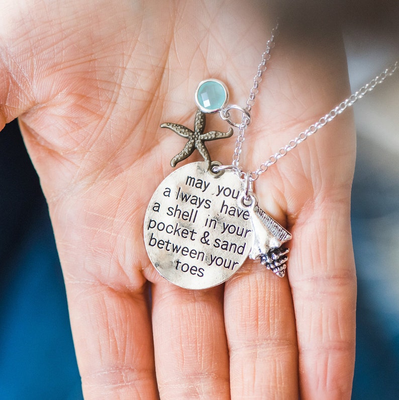 Long Beach Charm Necklace Sterling Silver Beach Lover Etsy