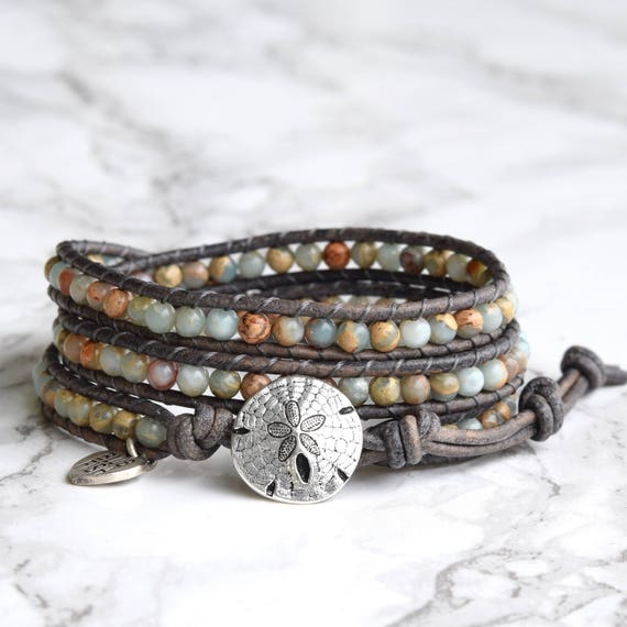 Opal Jasper Heart Agate Stone Beaded Wrap Bracelet main image 0