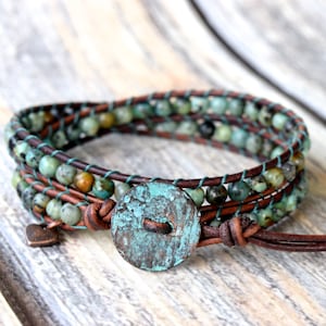 African Turquoise Wrap Bracelet, Wrap Bracelet, Turquoise Wrap, Earthy Wrap Bracelet, Boho Wrap Bracelet, Bracelet Wrap, Leather Wrap