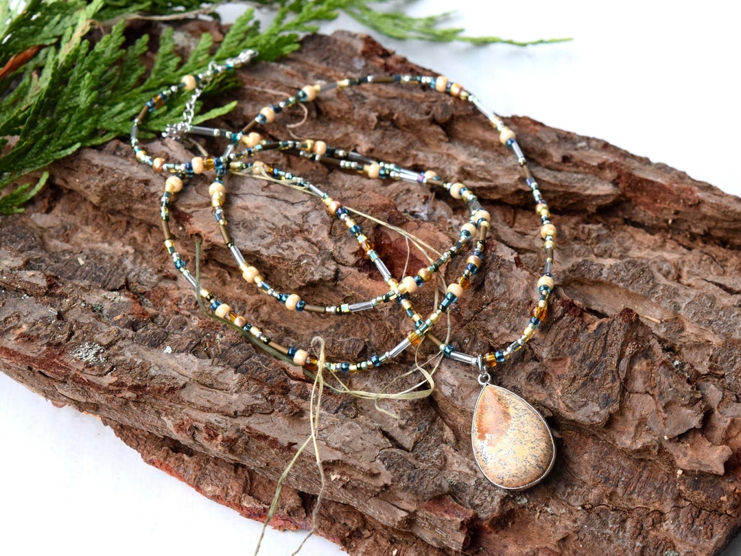 Allie Seed Bead Long Necklace Navy