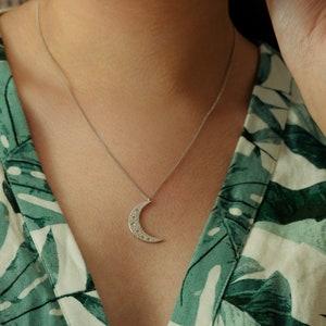 Silver Moon Necklace, Moon Pendant, Silvery Crescent Moon, Crescent Necklace, Moon and Opalite Necklace For Women image 2