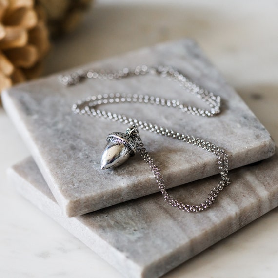Long Silver Acorn Pendant Necklace, Acorn Necklace Gift For Women, Silver Acorn, Sterling Silver Layering Necklace