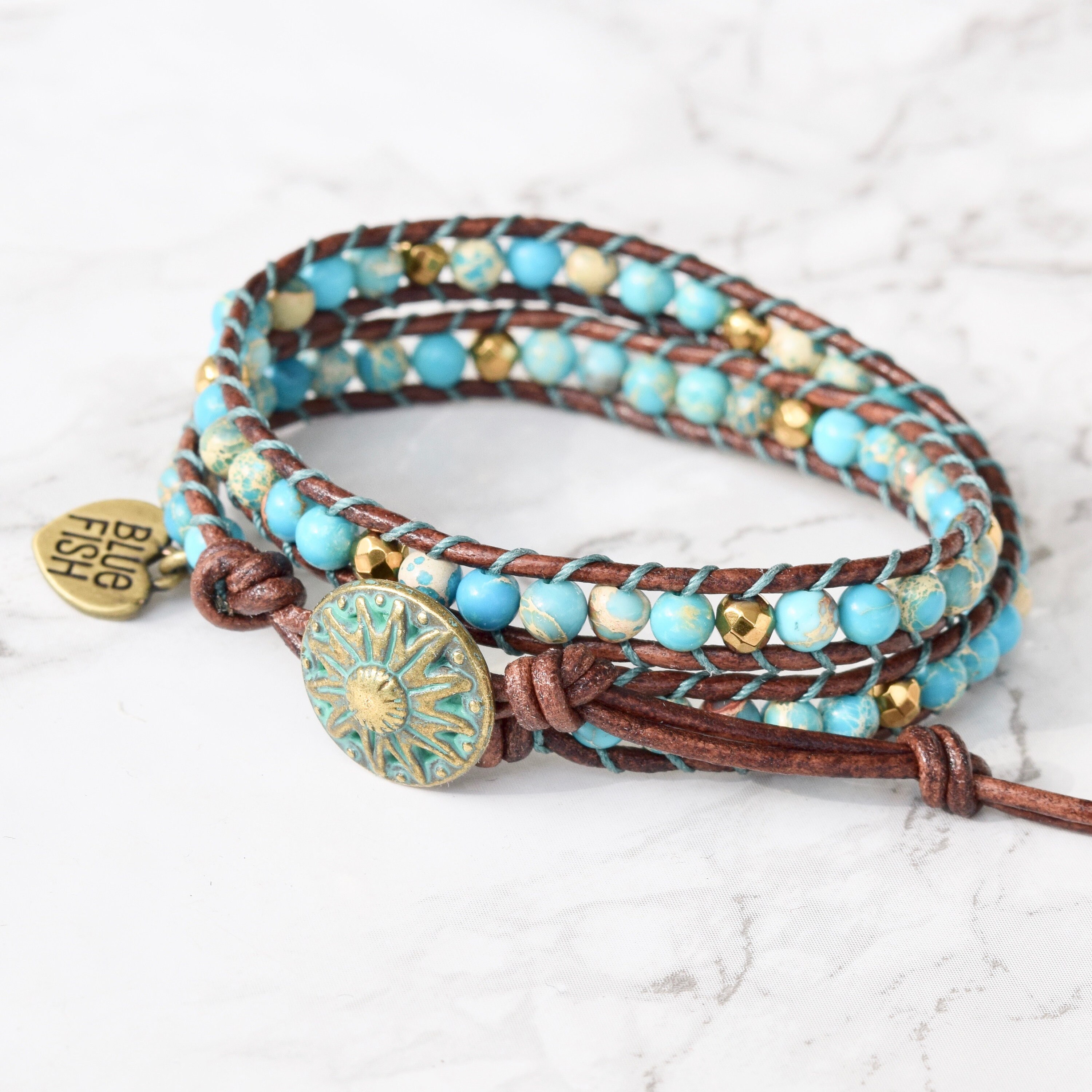 Turquoise Jasper Wrap Bracelet Beaded Leather Wrap Bracelet - Etsy Canada