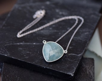 Beautiful Aquamarine Sterling Silver Necklace, Genuine Aquamarine Gemstone, Sterling Silver Adjustable Chain, March Birthstone