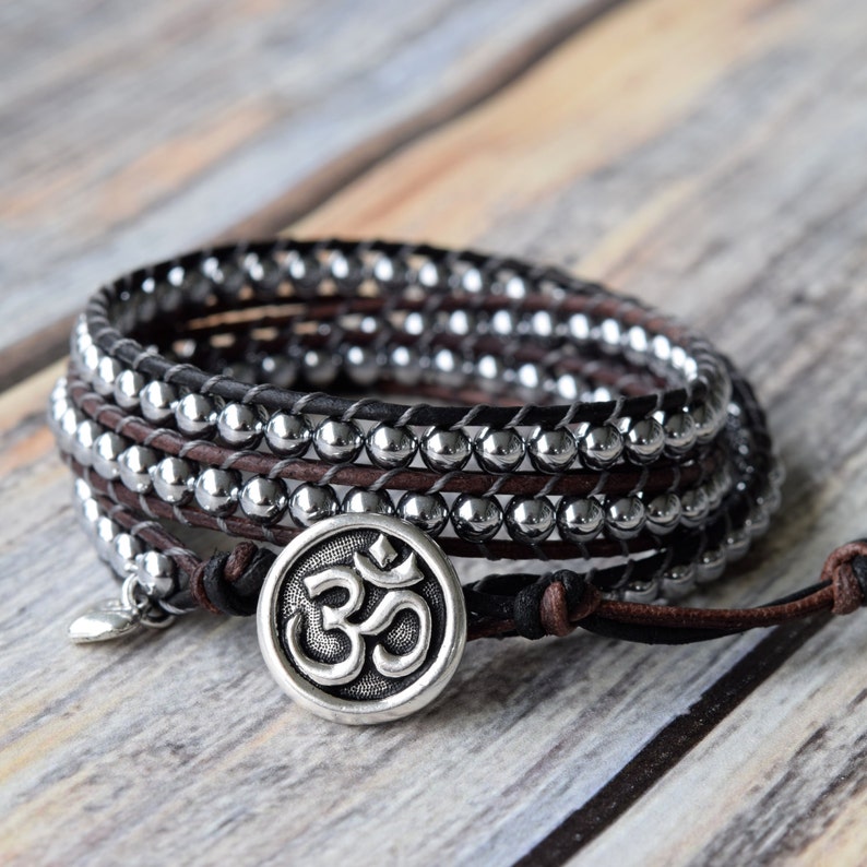 Yoga Jewelry Silver Wrap Bracelet Yoga Wrap Bracelet Ohm Wrap Bracelet Ohm Button