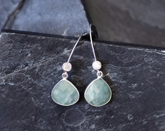 Beautiful Aquamarine Sterling Silver Earrings, Genuine Aquamarine Gemstones, Beautiful Aquamarine Blue March Birthstone